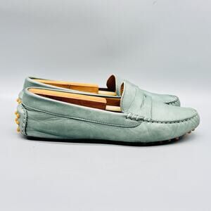 M Gemi Shoes Womens 8 Green Leather Driving Penny Loafers Moc Toe Slip On Casual